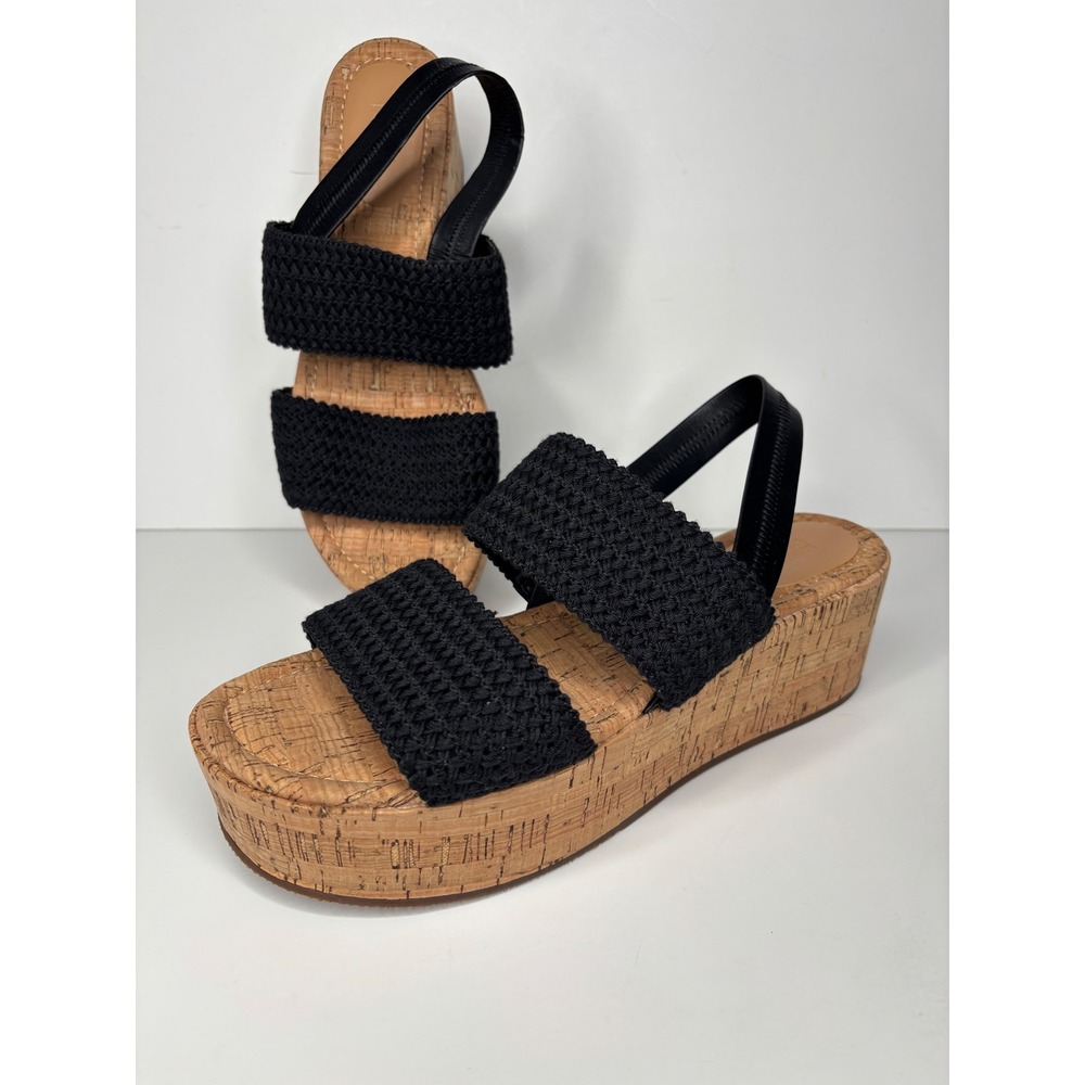Nordstrom‎ Rack Cassie Wedge Sandals Women 10 Black Crocheted Cork Platform